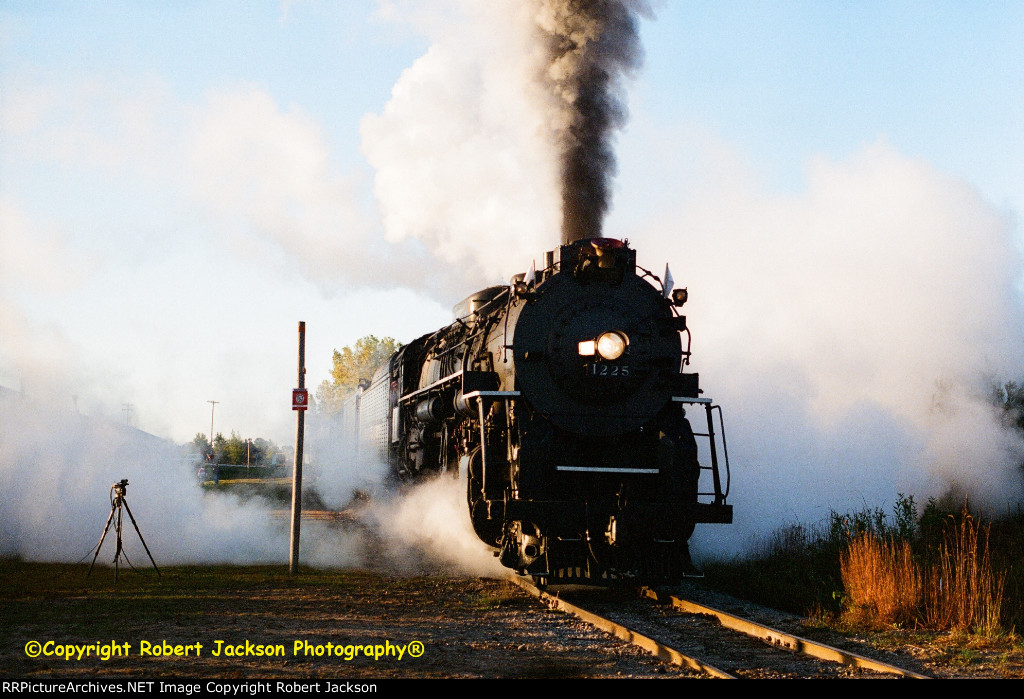SEQUENCE SHOT #4--1225 steam train heads north on Lake State Railway!!!! 